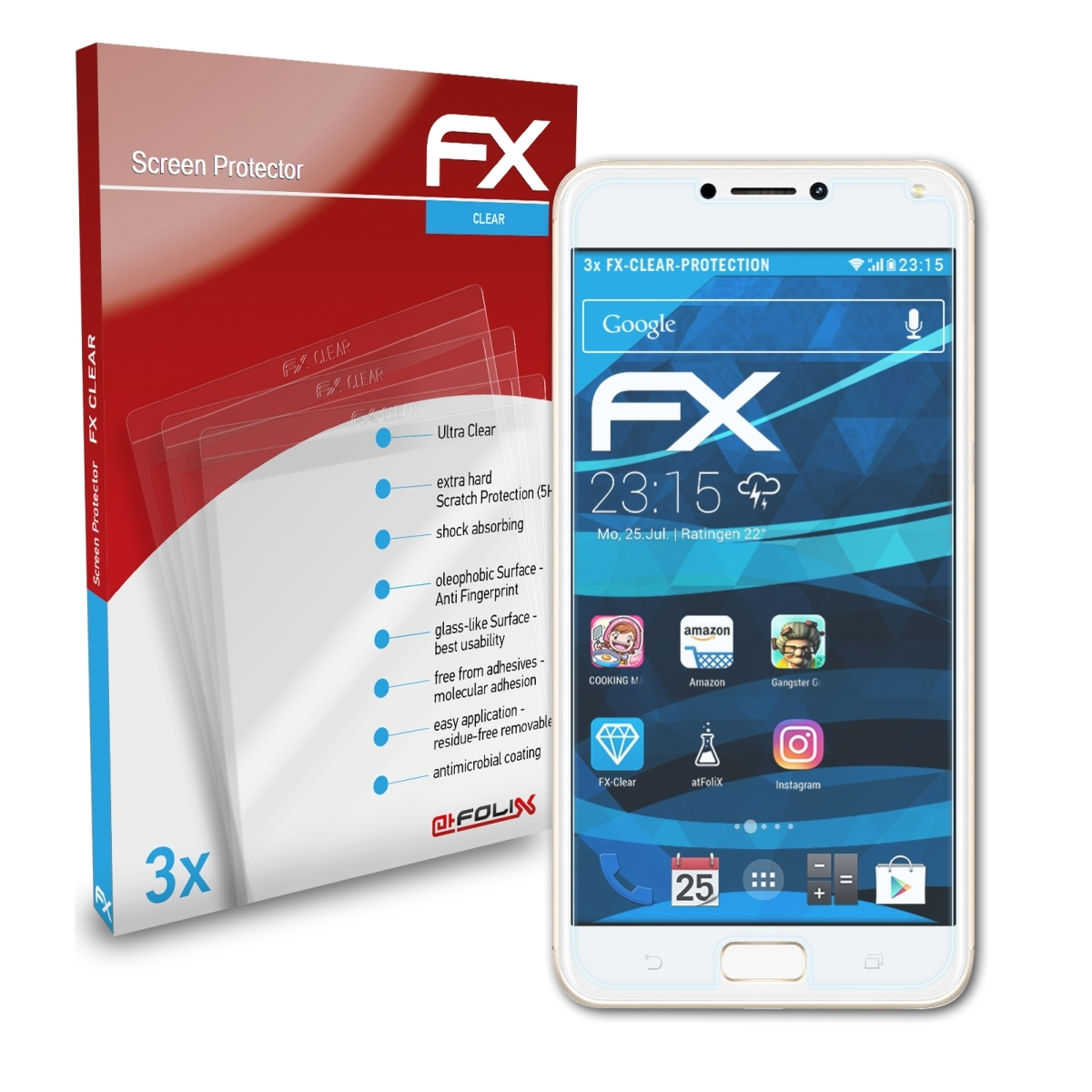 ATFOLIX 3x Max (ZC554KL)) ZenFone Displayschutz(für Pro 4 Asus FX-Clear
