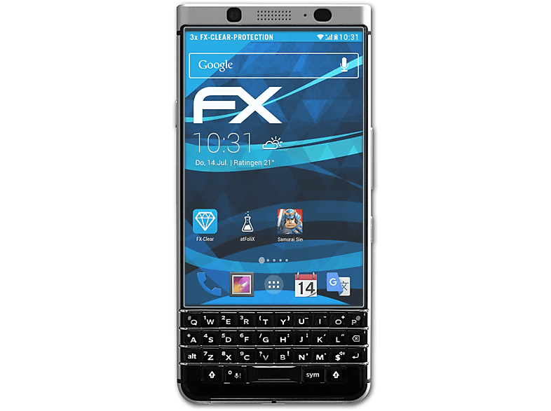 3x Displayschutz(für Blackberry ATFOLIX KeyOne) FX-Clear