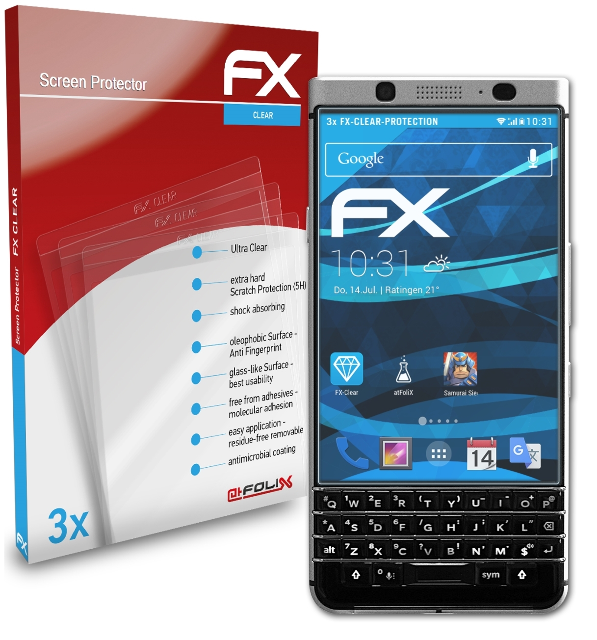 Blackberry ATFOLIX Displayschutz(für KeyOne) 3x FX-Clear