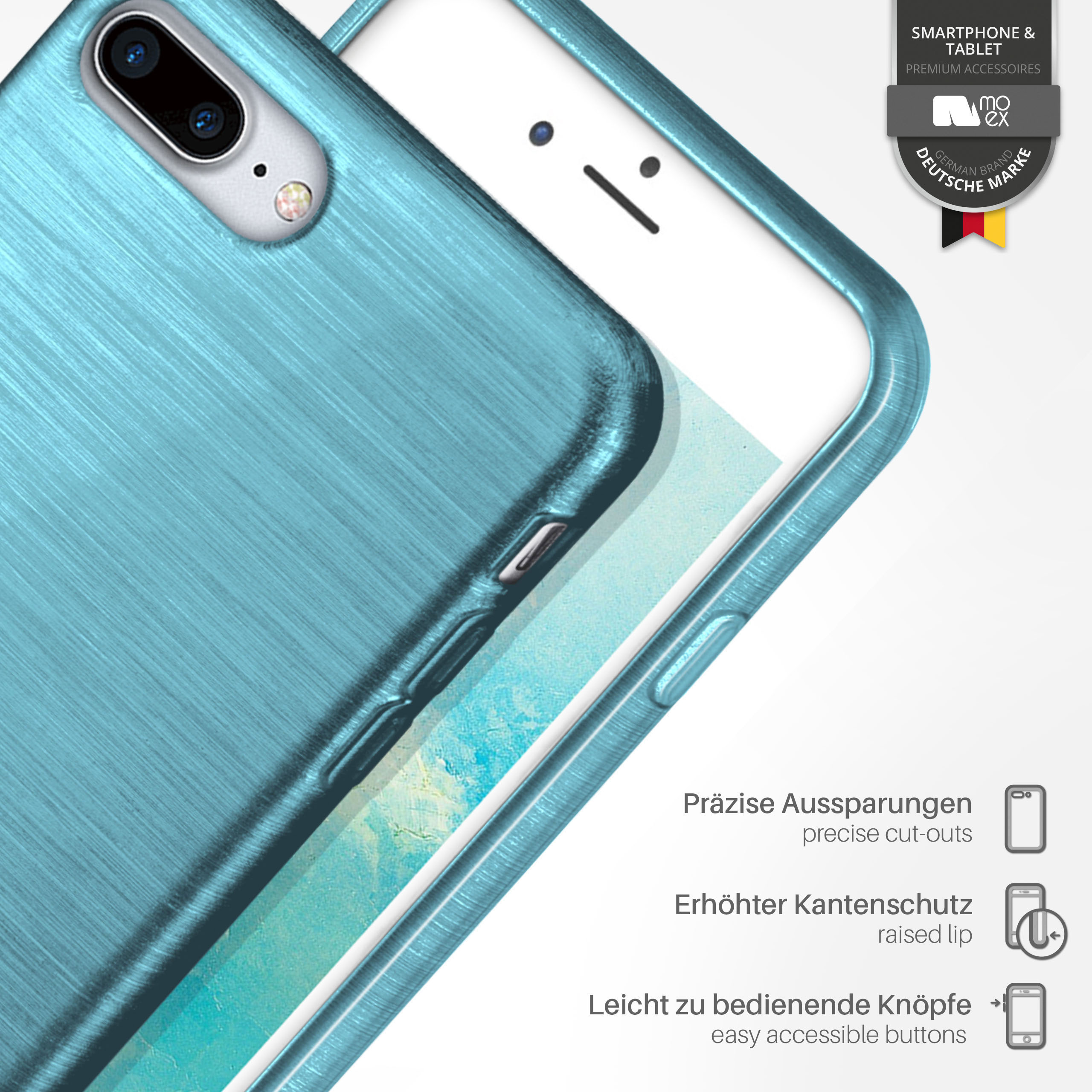 Blaue Handyhülle mit Metalldesign, weißer Hintergrund.