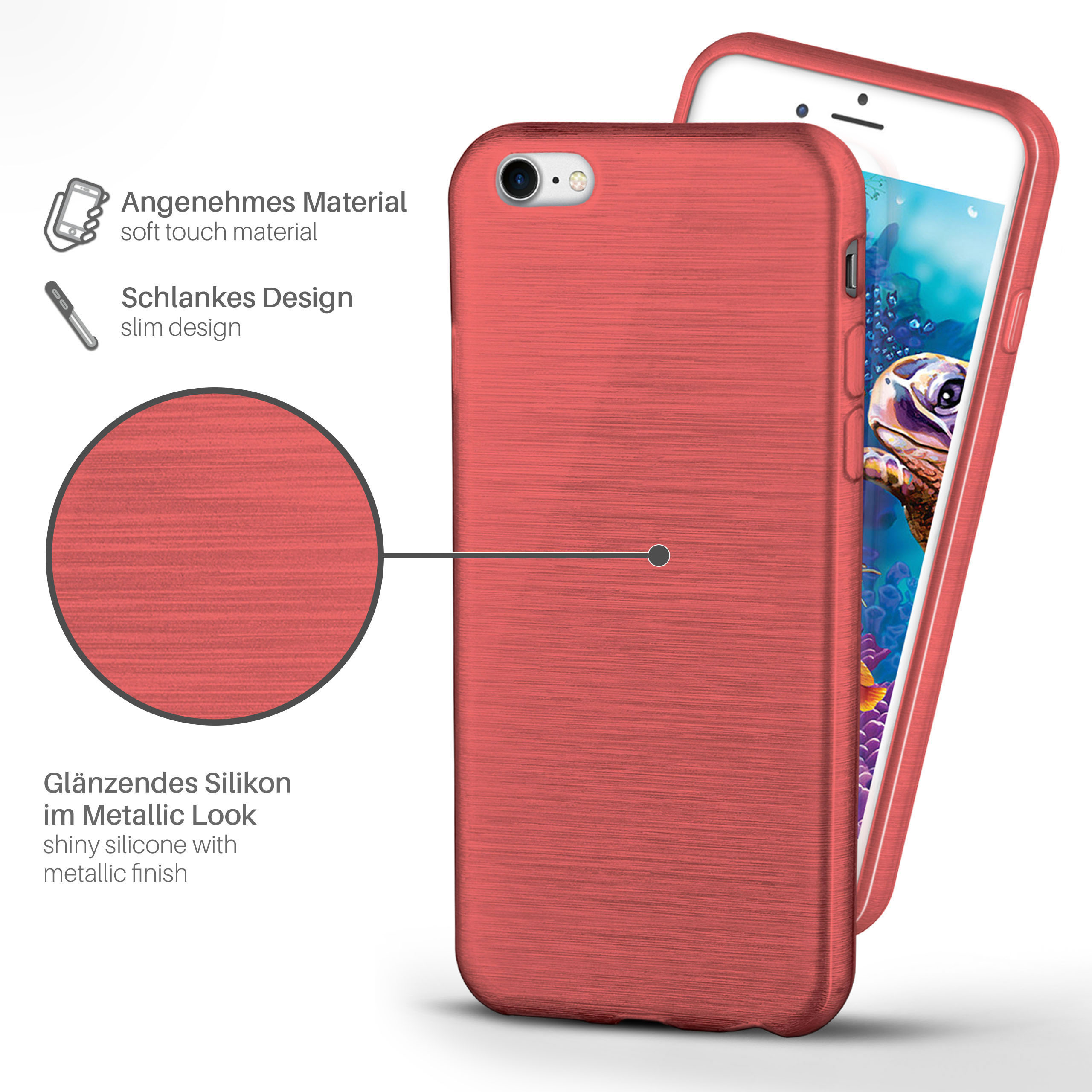 Apple, Brushed iPhone / 8, Case, Coral-Red Backcover, 7 MOEX iPhone