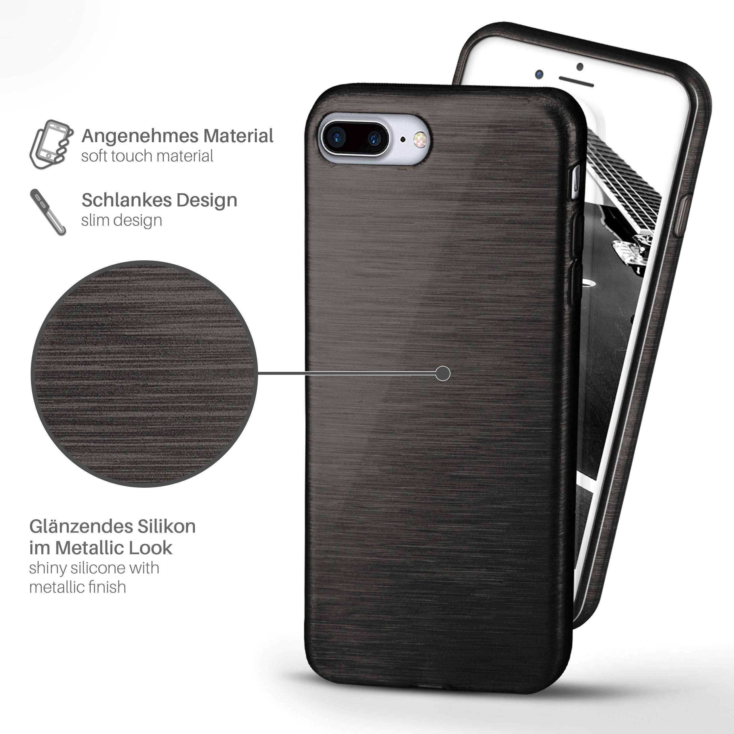 Case, iPhone Slate-Black Backcover, 7 Plus Plus, Apple, MOEX iPhone Brushed / 8