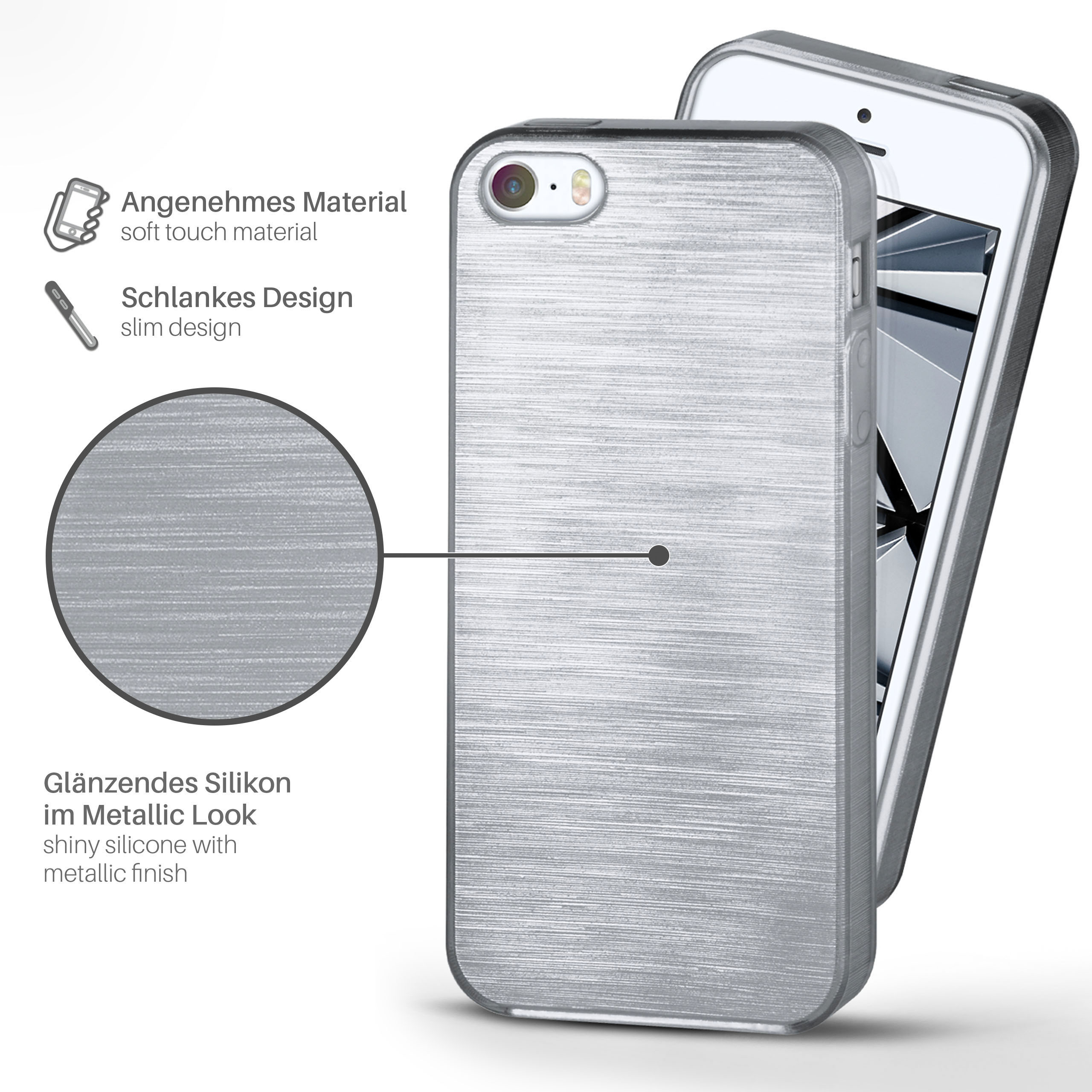 5 iPhone Backcover, MOEX Platin-Silver SE Brushed / / Case, Apple, 5s (2016),