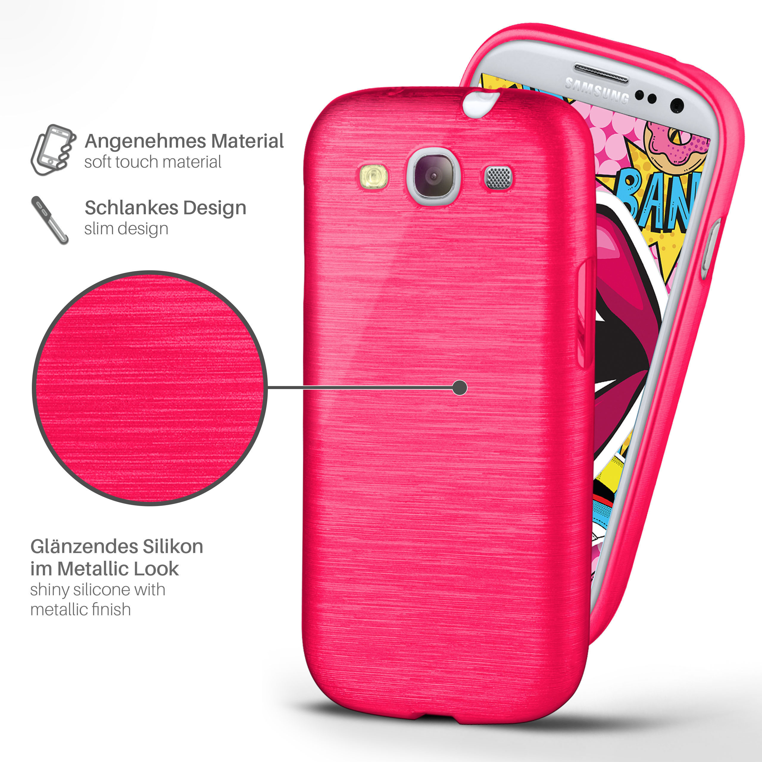Samsung, Brushed S3 Backcover, Magenta-Pink / MOEX Neo, S3 Galaxy Case,