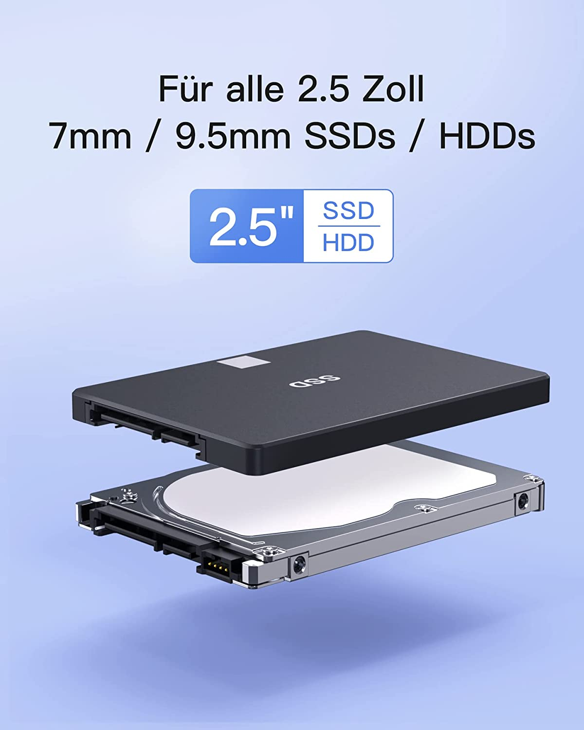 Zoll , Festplattengehäuse Gen zu 2,5 USB und 6Gbps, für black HDD SSD 2 INATECK mit bis UASP 3.2 Festplattengehäuse,