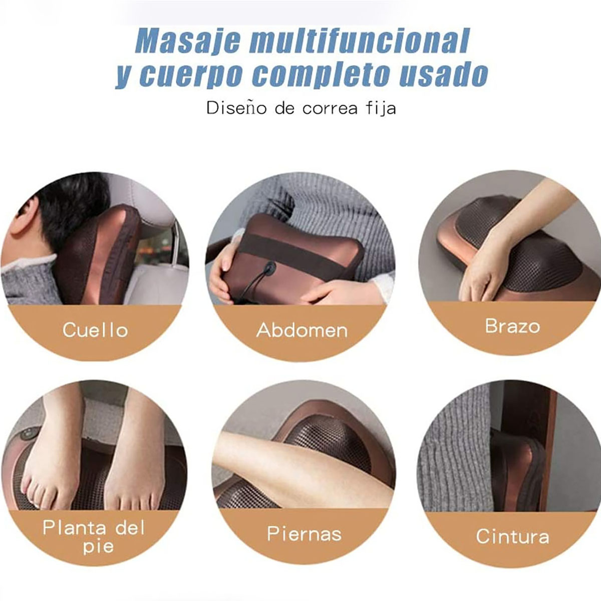 Diagrama que muestra diferentes puntos de masaje en el cuerpo usando un dispositivo de masaje.