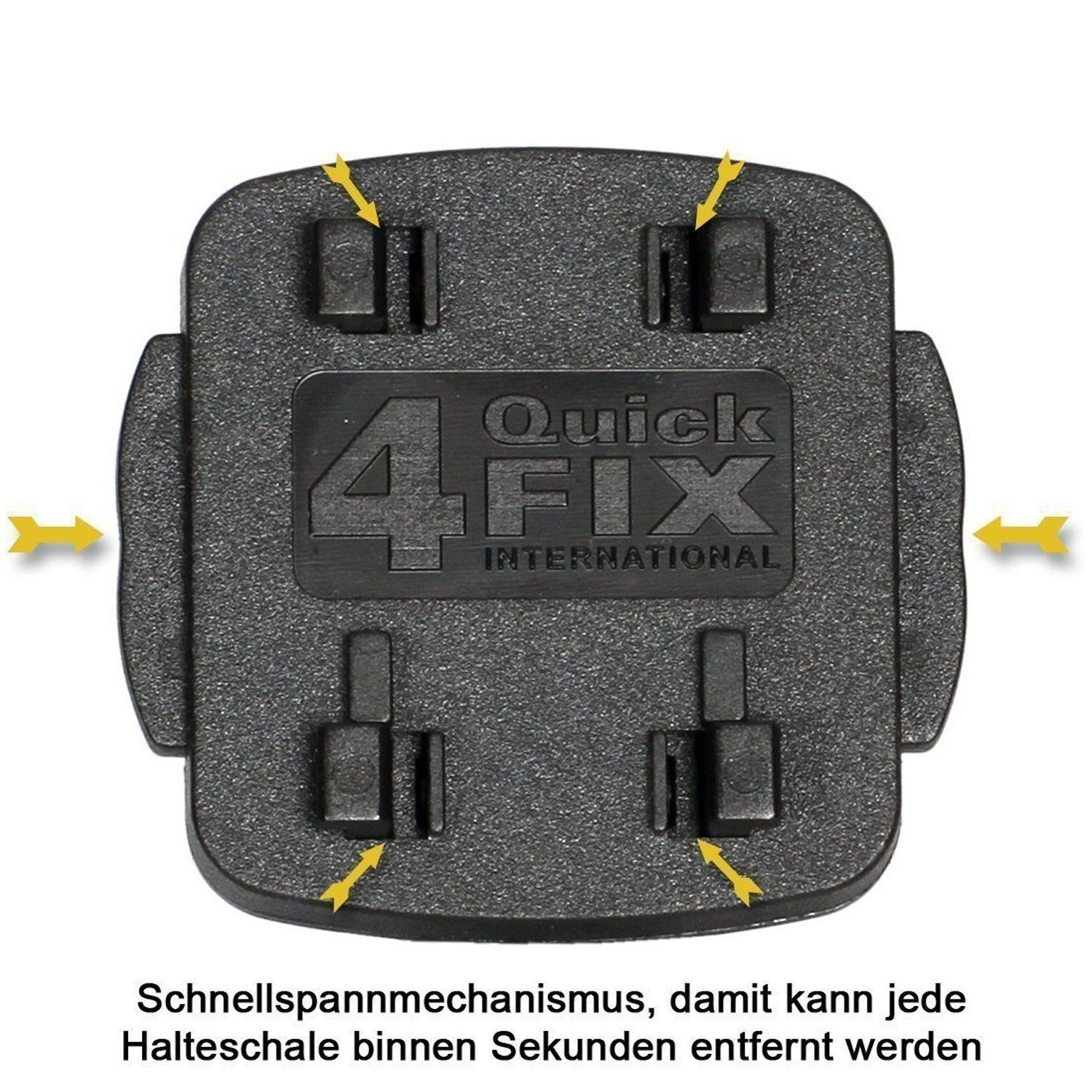 Schwarzes Quadrat mit Quick Fix Logo, mit Pfeilen zu den Kanten. Der Hintergrund ist weiß.
