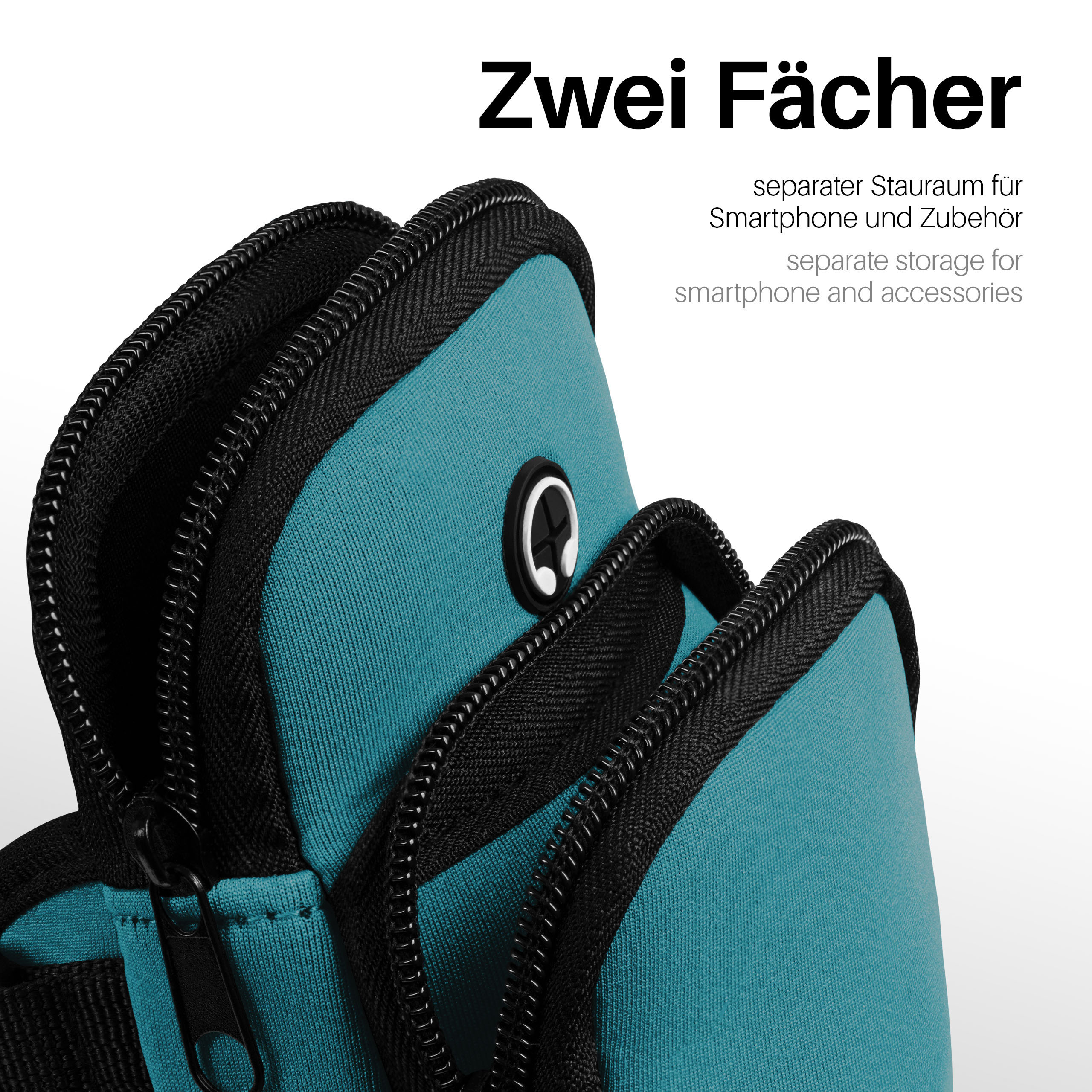 Türkis-schwarzes Armband mit zwei Fächern.