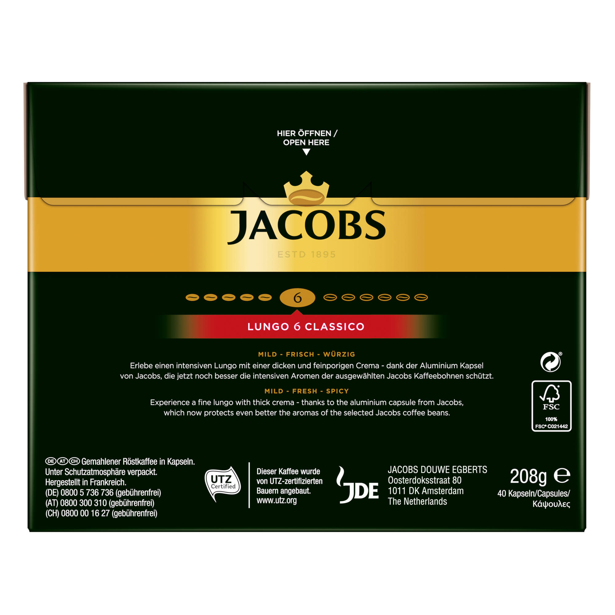 JACOBS Lungo kompatibel Kaffeekapseln Nespresso®* System) (Nespresso + 240 6 Espresso 10