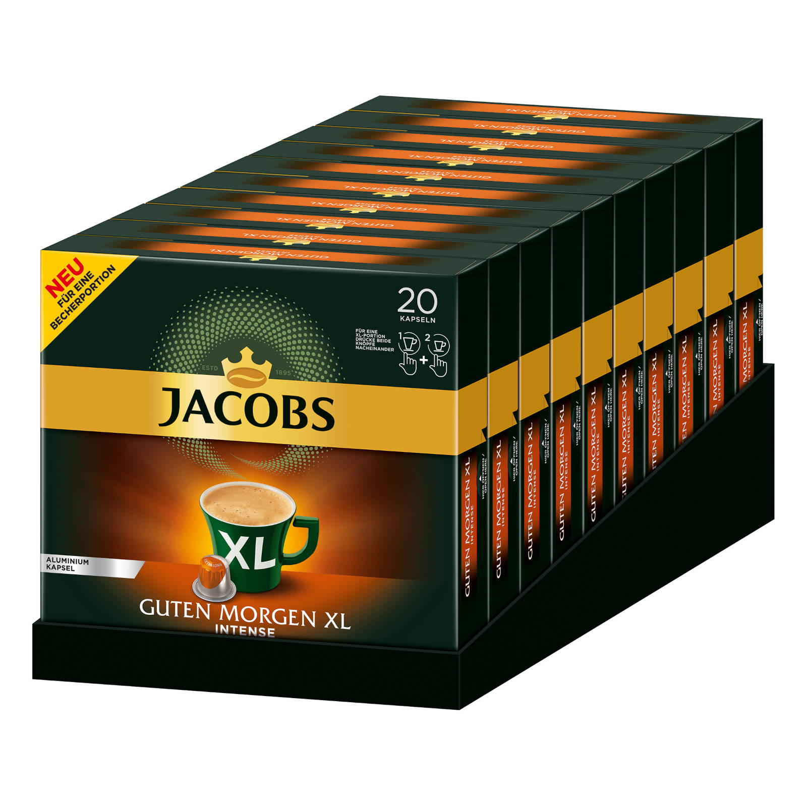 JACOBS Guten Morgen x kompatible System) 20 (Nespresso 10 Intense Kaffeekapseln Nespresso®* XL