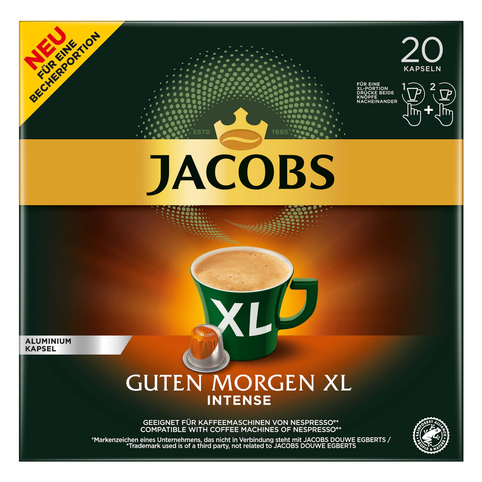 x Kaffeekapseln JACOBS Intense Morgen kompatible Nespresso®* 20 XL System) 10 Guten (Nespresso