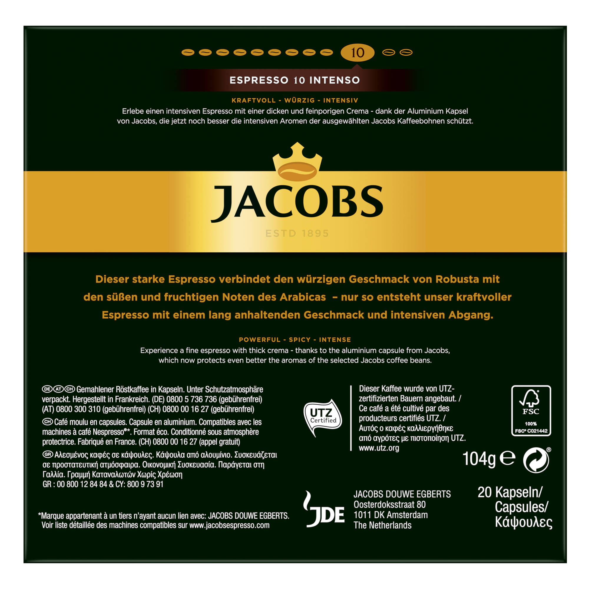 10 kompatible Nespresso®* JACOBS Intenso (Nespresso Kaffeekapseln Espresso x 10 20 System)