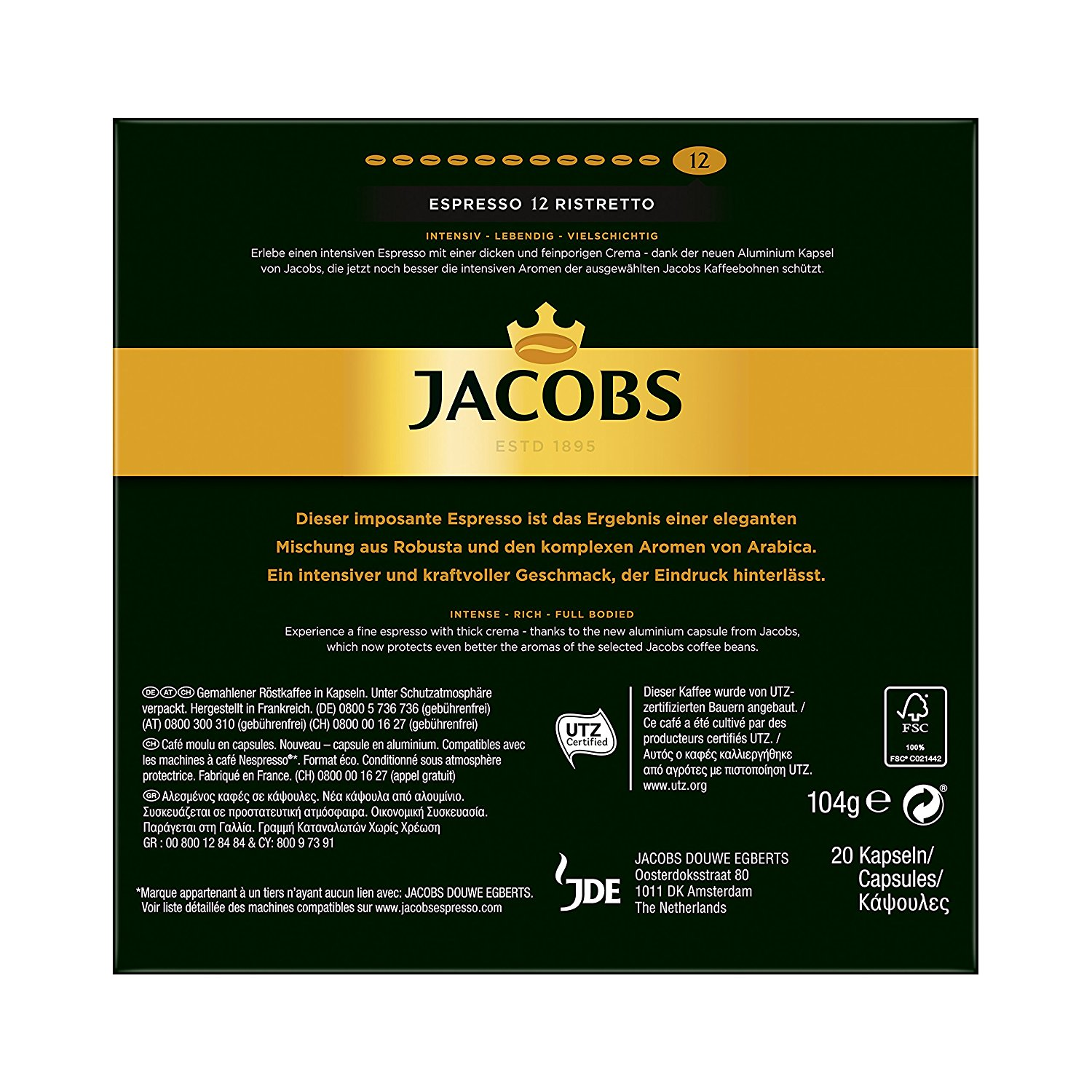 System) Kaffeekapseln (Nespresso x Espresso Ristretto 12 Nespresso®* 20 10 kompatible JACOBS