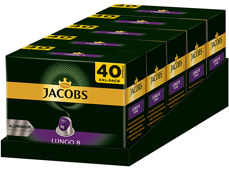 JACOBS Lungo 8 Intenso XXL-Pack 5 x 40 Nespresso®* kompatible Kaffeekapseln (Nespresso System)