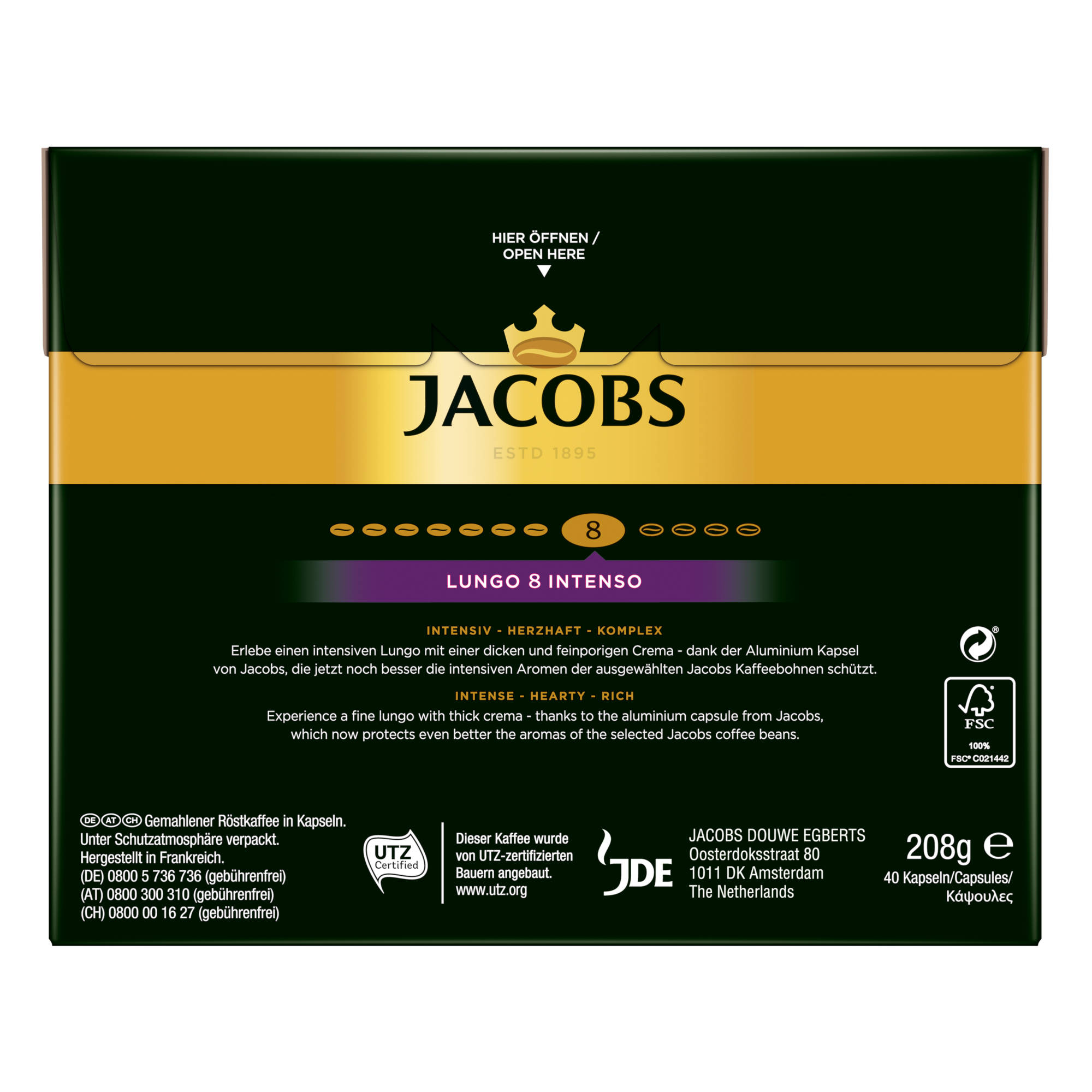 + Espresso Kaffeekapseln JACOBS Lungo 10 (Nespresso Intenso Nespresso®* XXL-Packs 8 - kompatible Intenso 160 System)