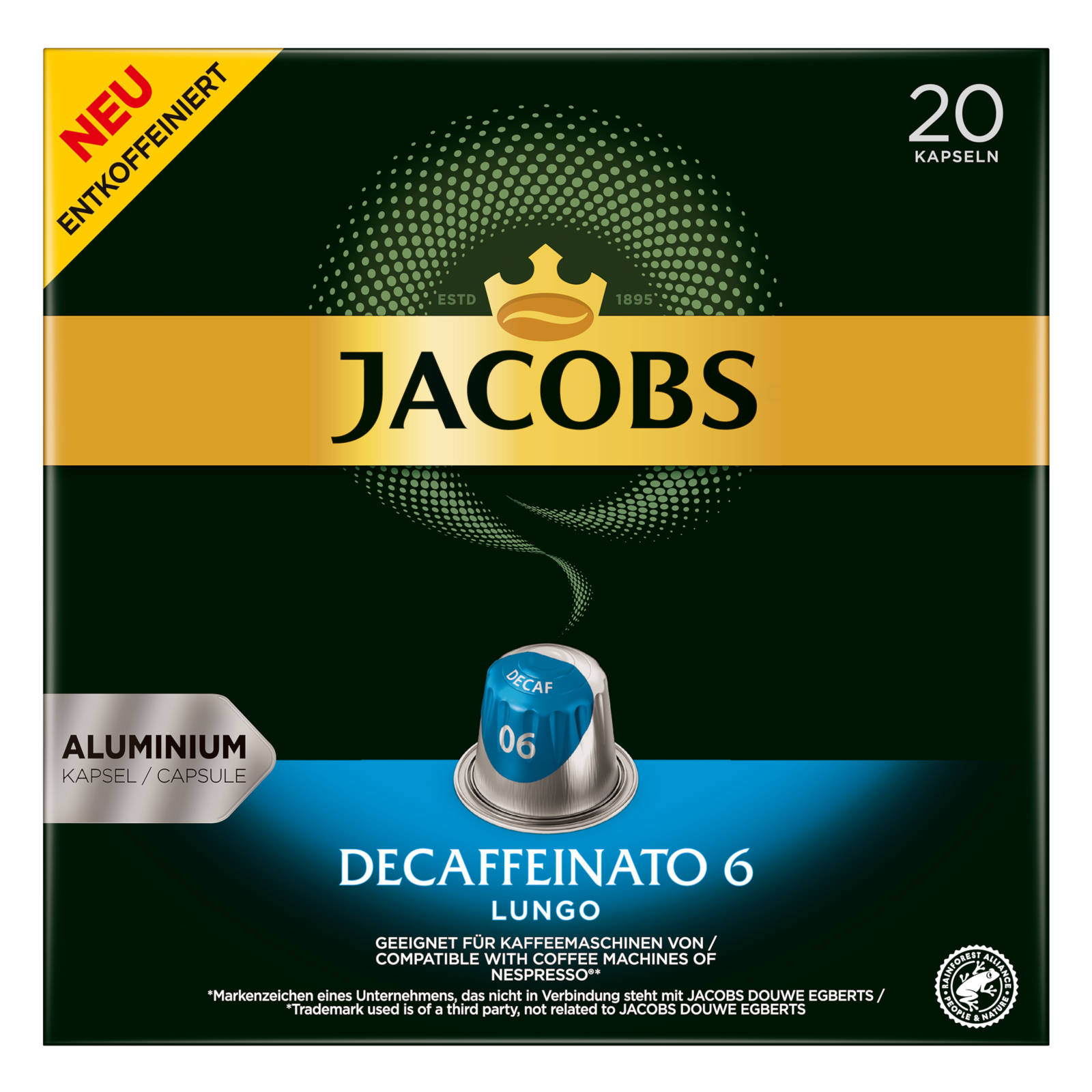 JACOBS Lungo 6 Classico & System) 6 100 Kaffeekapseln Nespresso®* Decaffeinato je kompatible Lungo (Nespresso