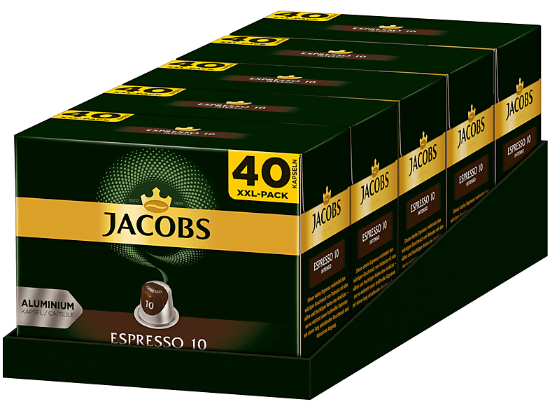 JACOBS Espresso 10 Intenso XXL-Pack 5 x 40 Nespresso®* kompatible Kaffeekapseln (Nespresso System)