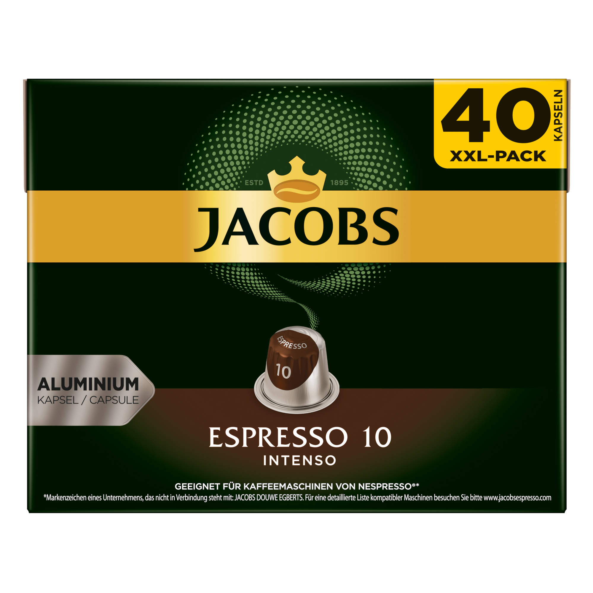 + Espresso Kaffeekapseln JACOBS Lungo 10 (Nespresso Intenso Nespresso®* XXL-Packs 8 - kompatible Intenso 160 System)