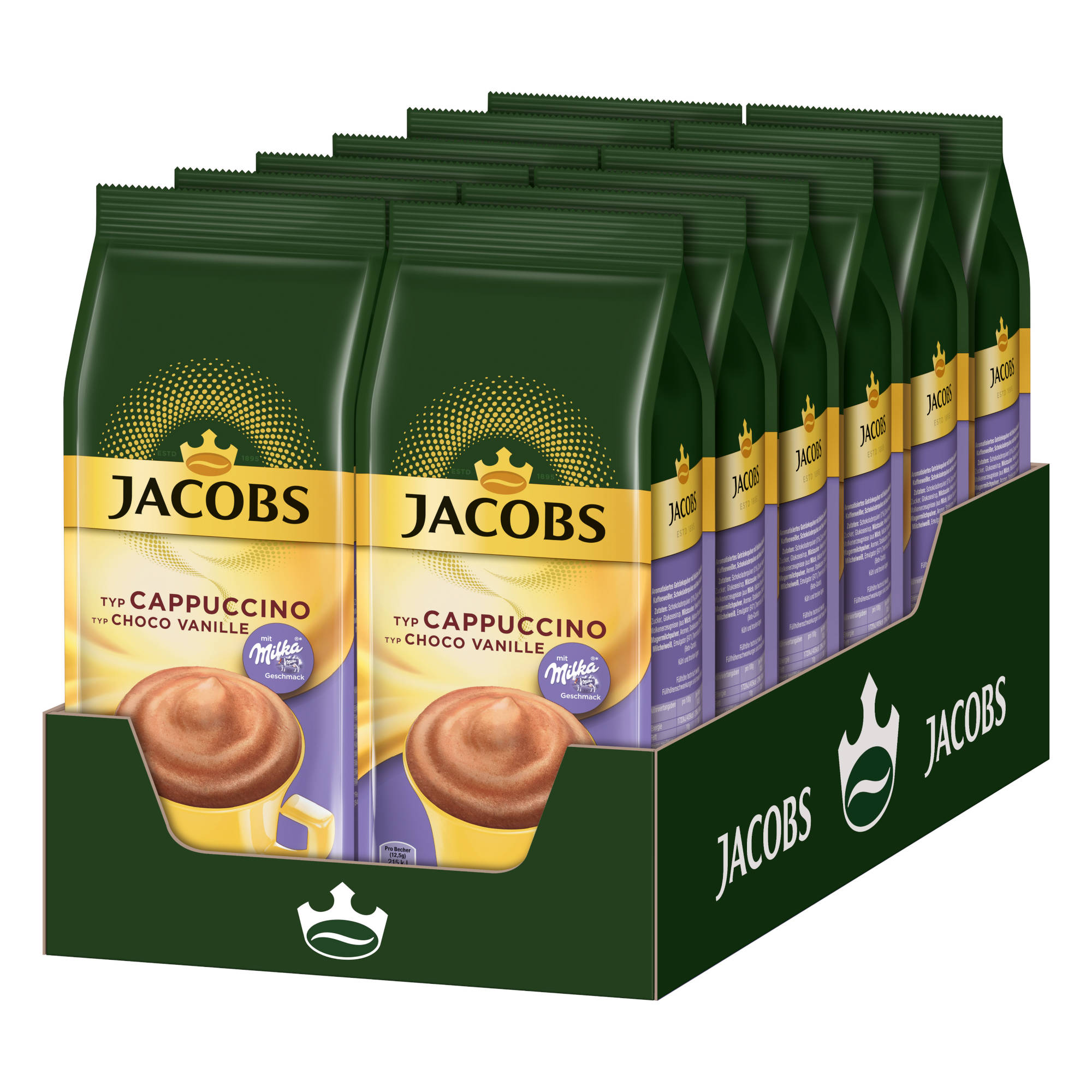 JACOBS Typ Choco Vanille g Instantkaffee Cappuccino x 500 Wasser Beutel (In Geschmack auflösen) 12 Milka heißem mit