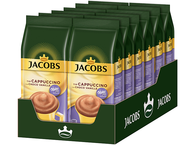 JACOBS Typ Cappuccino Instantkaffee auflösen) Choco Wasser Beutel mit 12 x Milka (In g Geschmack heißem 500 Vanille
