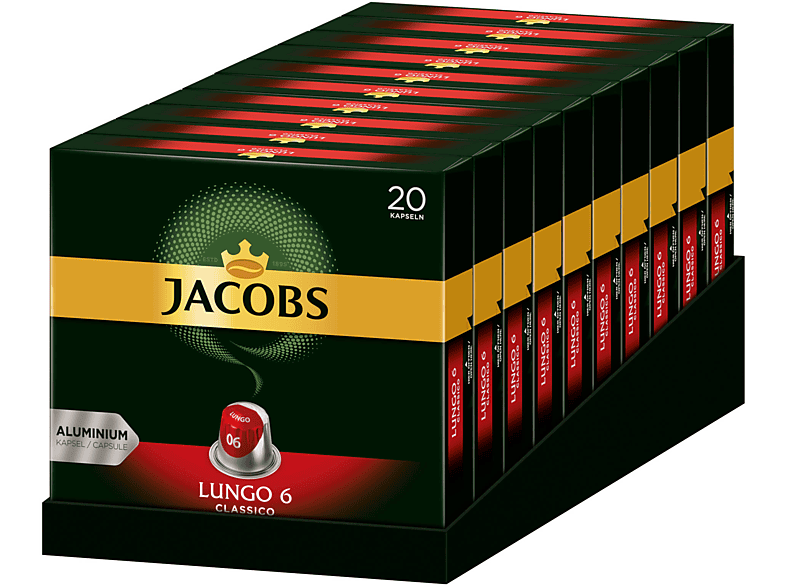 JACOBS Lungo 6 Classico 10 x 20 Nespresso®* kompatible Kaffeekapseln (Nespresso System)