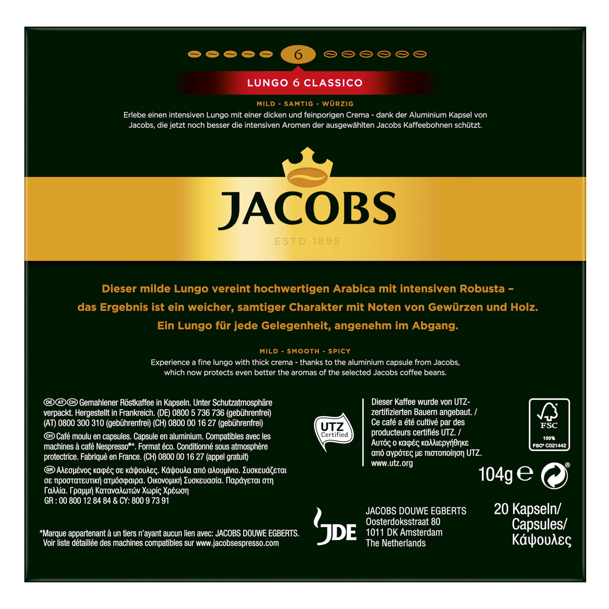 Kaffeekapseln System) 100 JACOBS (Nespresso je Balance kompatible 6 Lungo Classico & Nespresso®*
