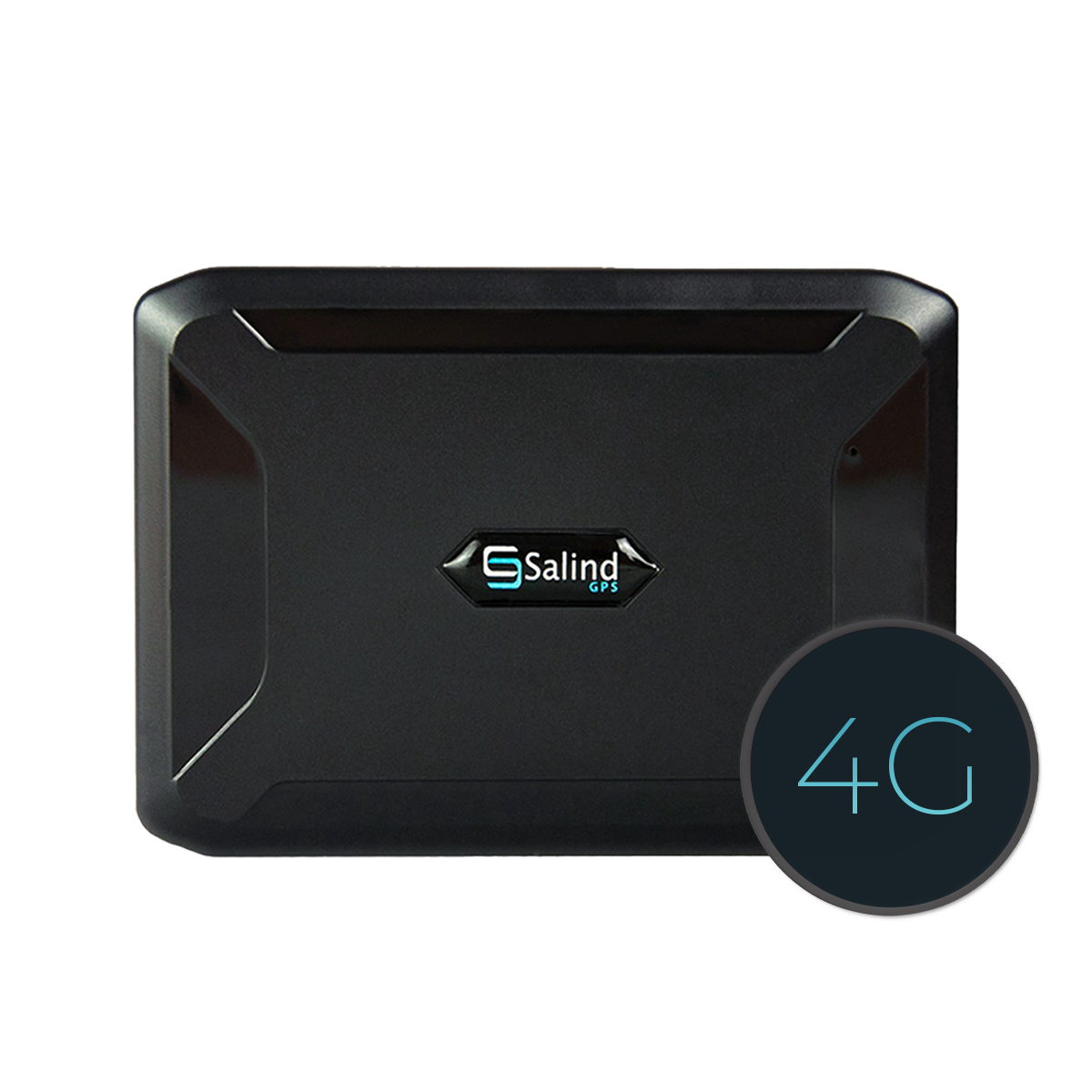 Ein schwarzes GPS-Gerät mit Logo und 4G-Symbol. Der Hintergrund ist eine weiße Oberfläche.