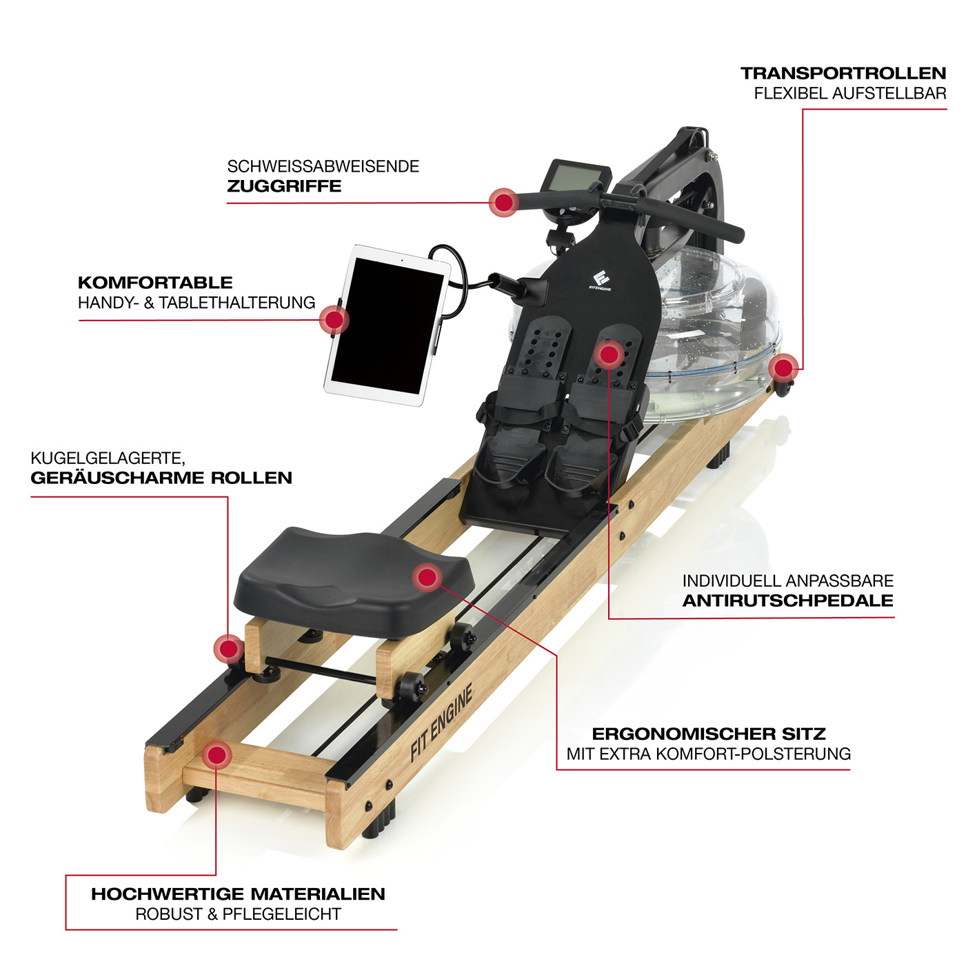 mehrfarbig FITENGINE 09605 Rudergerät,