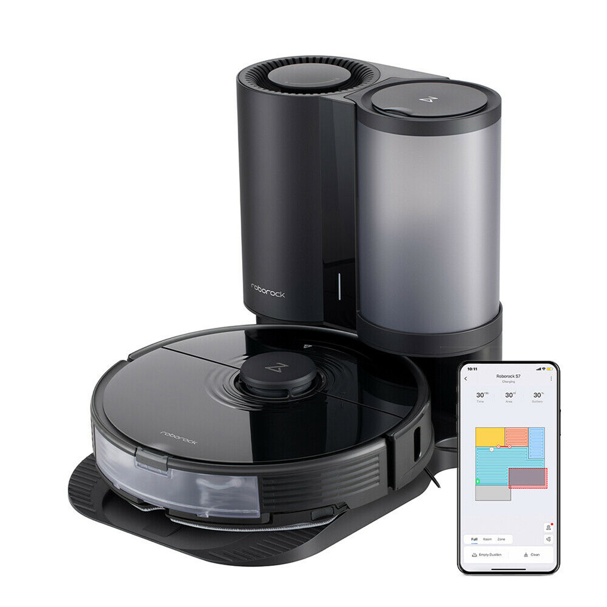 Robot aspirador - ROBOROCK S7 + Vacuum Cleaner, 180 min, 67 dB, Negro
