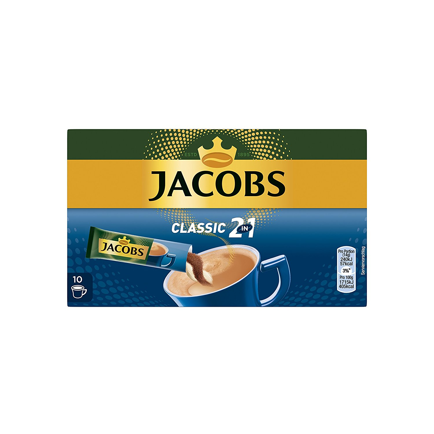 JACOBS 2in1 Classic 12 x 10 heißem (In Getränke Wasser auflösen) Sticks Instantkaffee