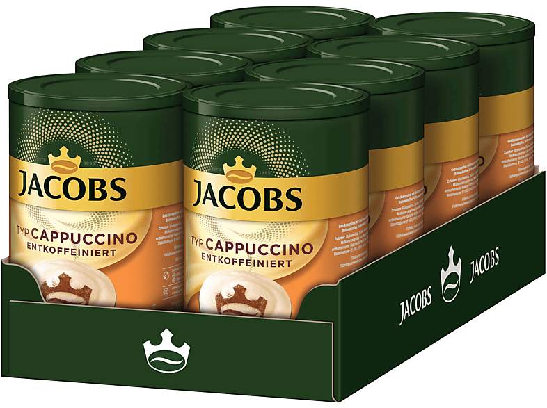 JACOBS Typ Cappuccino entkoffeiniert 8 x 220 g Dosen Instantkaffee (In heißem Wasser auflösen)