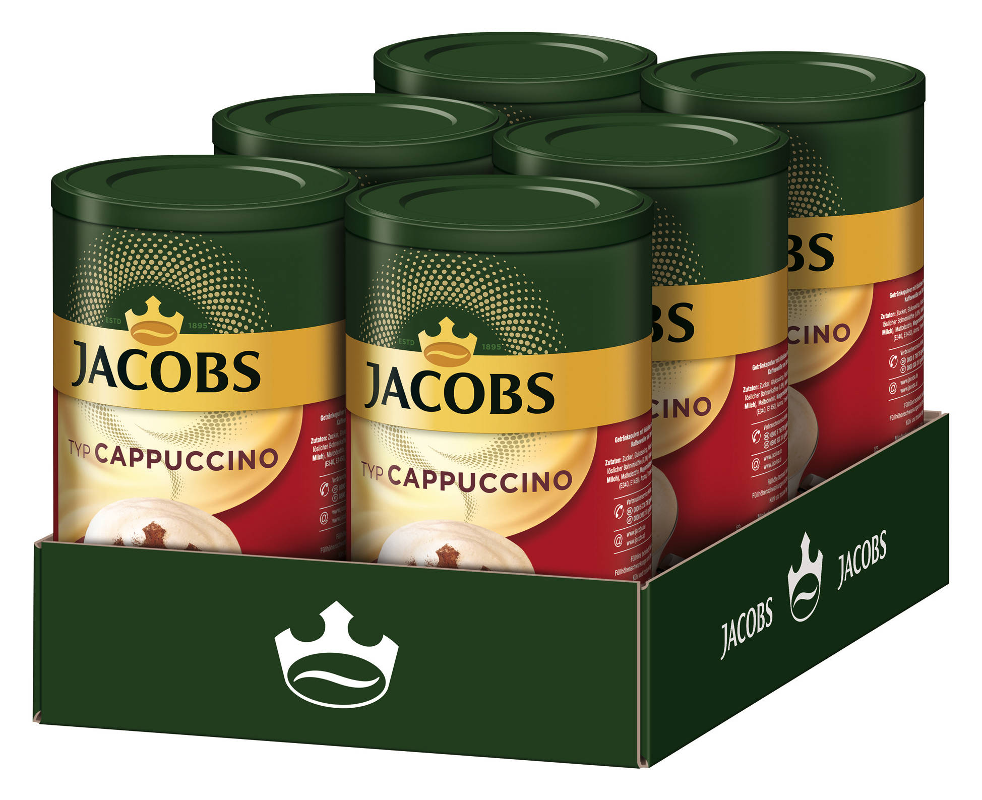 JACOBS Typ Cappuccino 6 x Wasser heißem Instantkaffee Dosen auflösen) 400 g (In