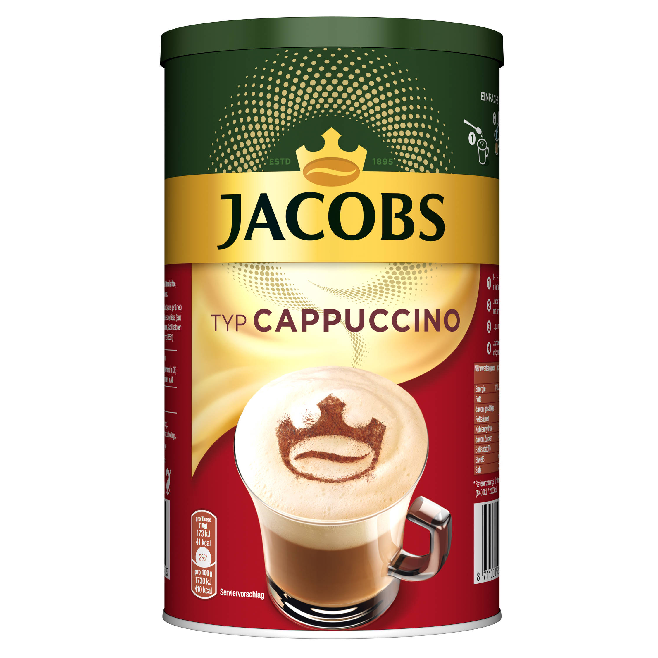 JACOBS Typ Cappuccino 6 x Wasser heißem Instantkaffee Dosen auflösen) 400 g (In