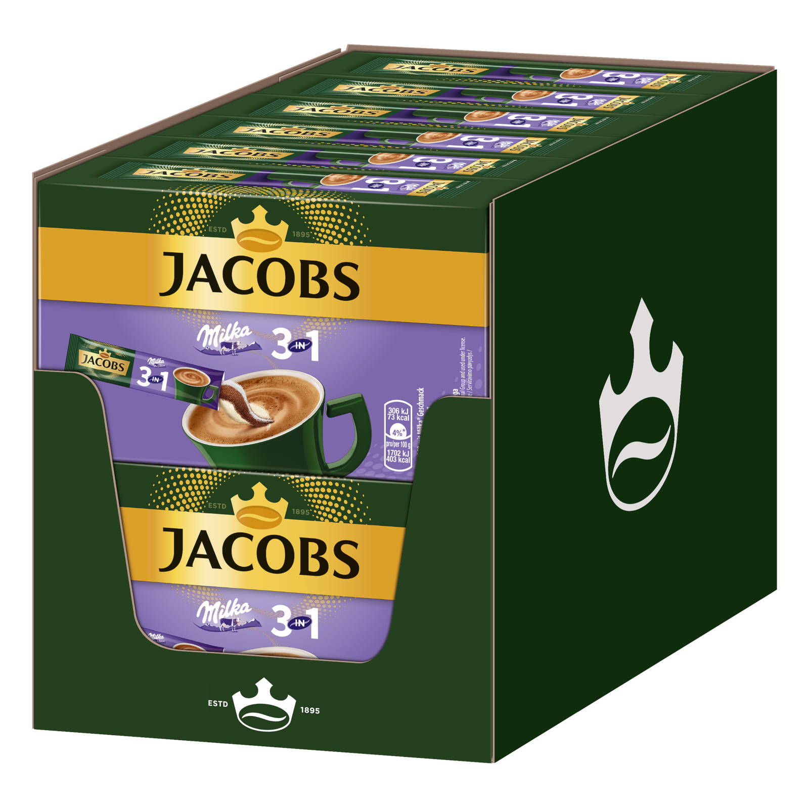 12 Getränke JACOBS Sticks 10 auflösen) x 3in1 Instantkaffee (In Wasser Milka®* heißem
