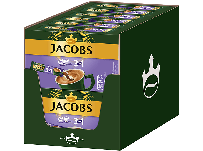 JACOBS 3in1 Milka®* 12 x 10 Getränke Sticks Instantkaffee (In heißem Wasser auflösen)