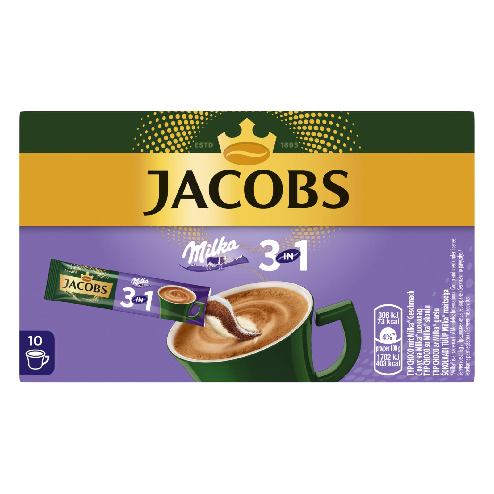 Wasser JACOBS Milka®* (In 12 heißem 3in1 Instantkaffee auflösen) 10 Sticks Getränke x