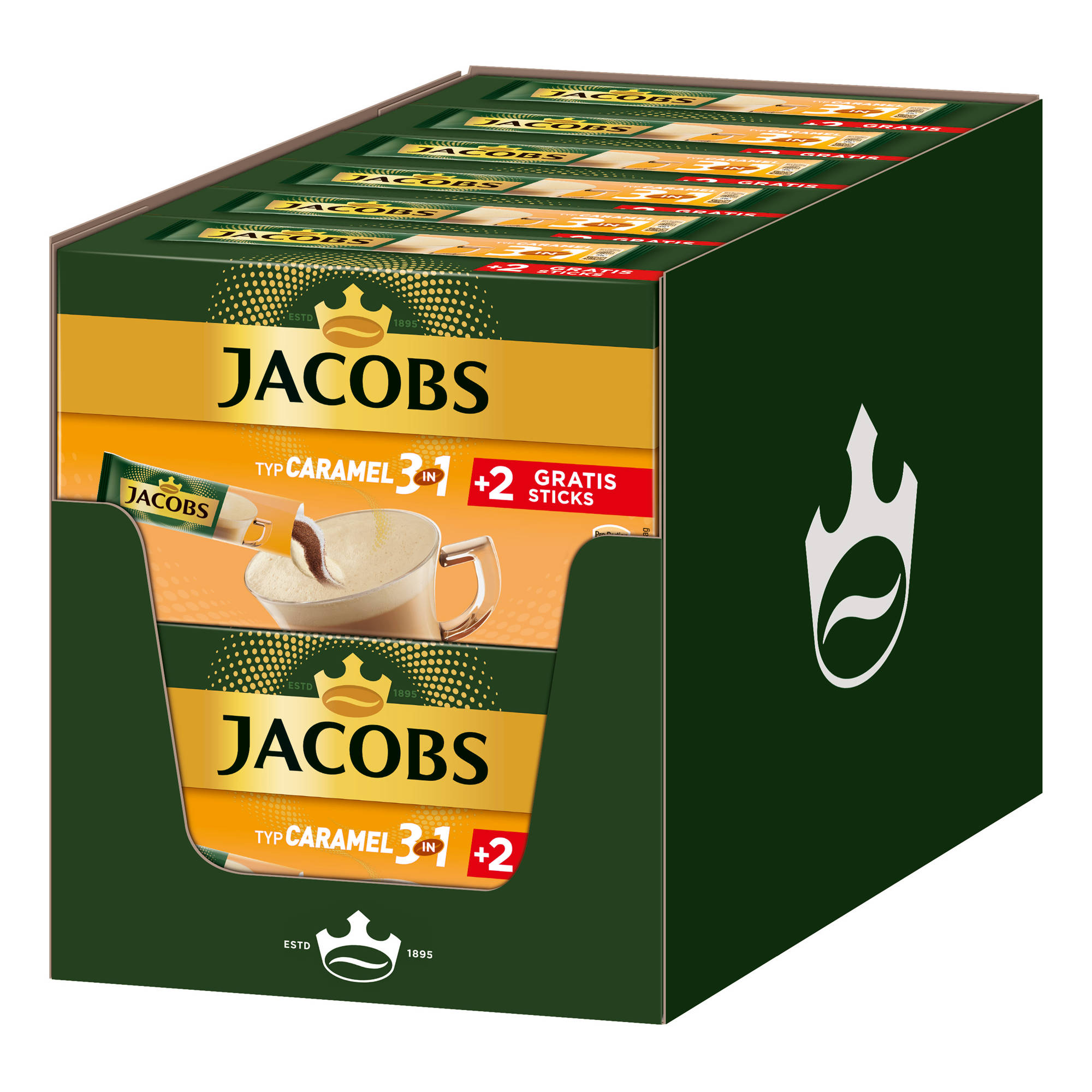 x 10+2 Sticks JACOBS Caramel Instantkaffee Getränke Wasser heißem (In auflösen) 12 3in1 Typ