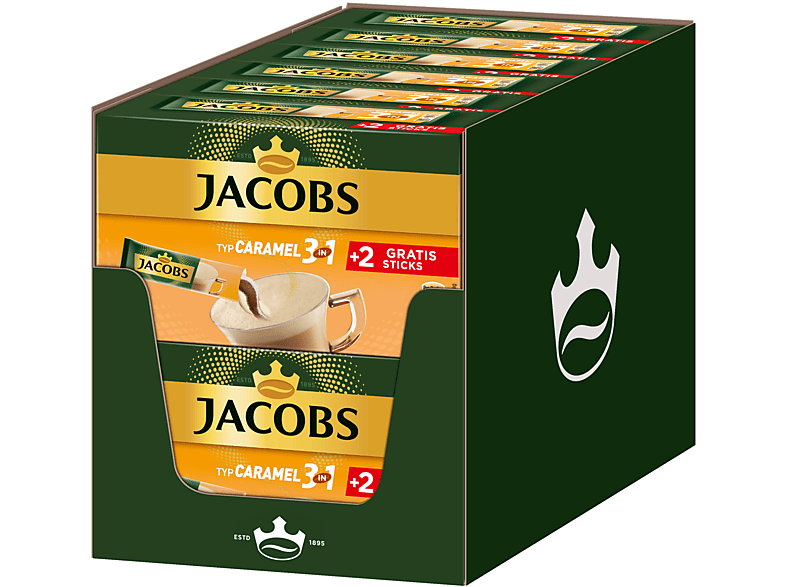 JACOBS 3in1 Typ Caramel 12 x 10+2 Getränke Sticks Instantkaffee (In heißem Wasser auflösen)