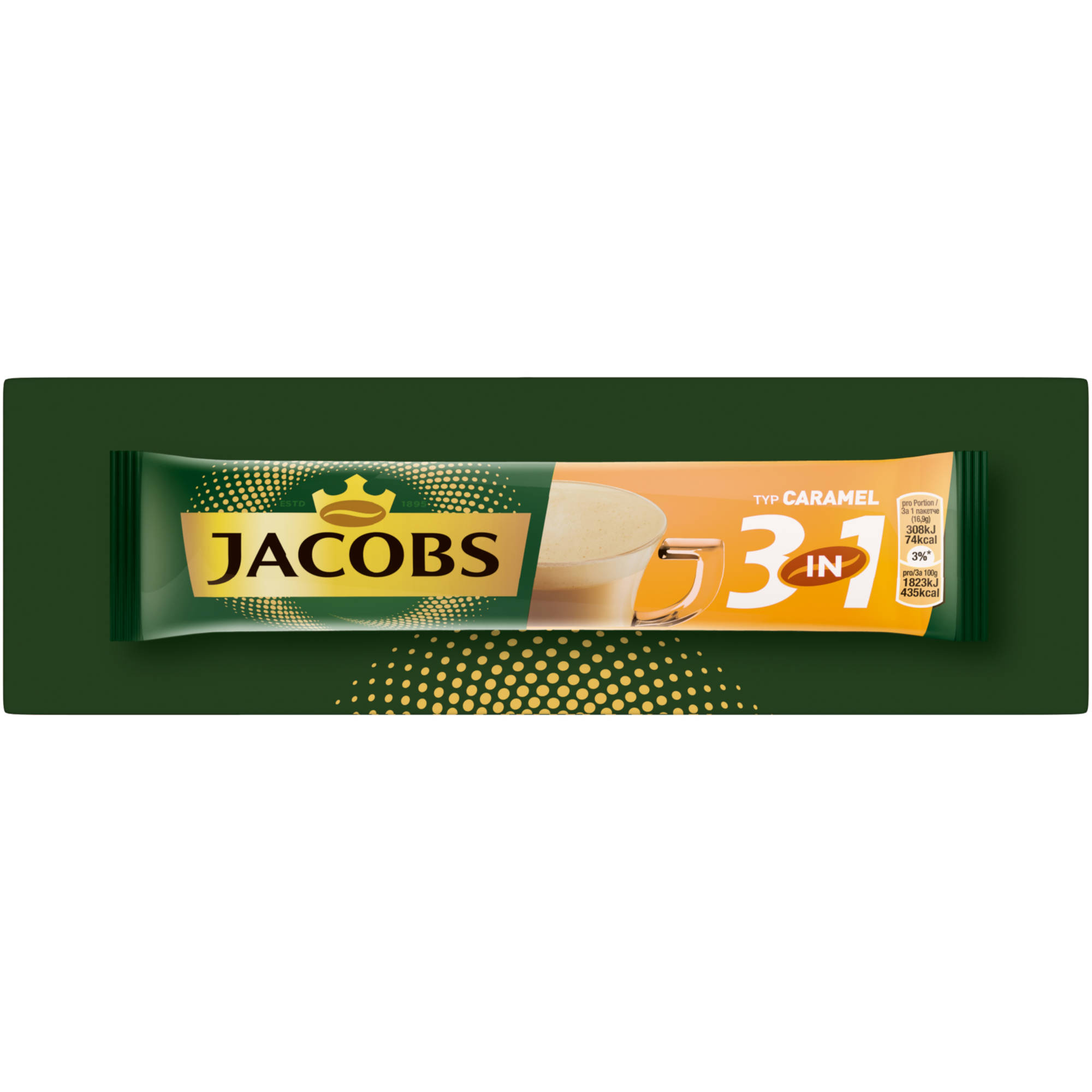 JACOBS 3in1 Typ Caramel (In Instantkaffee x auflösen) heißem 12 Sticks 10+2 Getränke Wasser