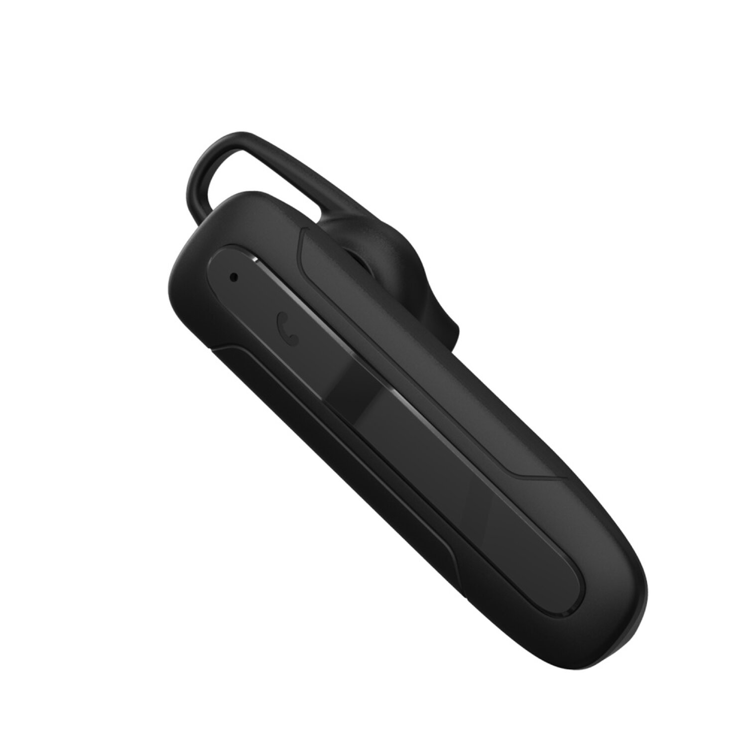 Cuffia wireless nera con forma curva e microfono.
