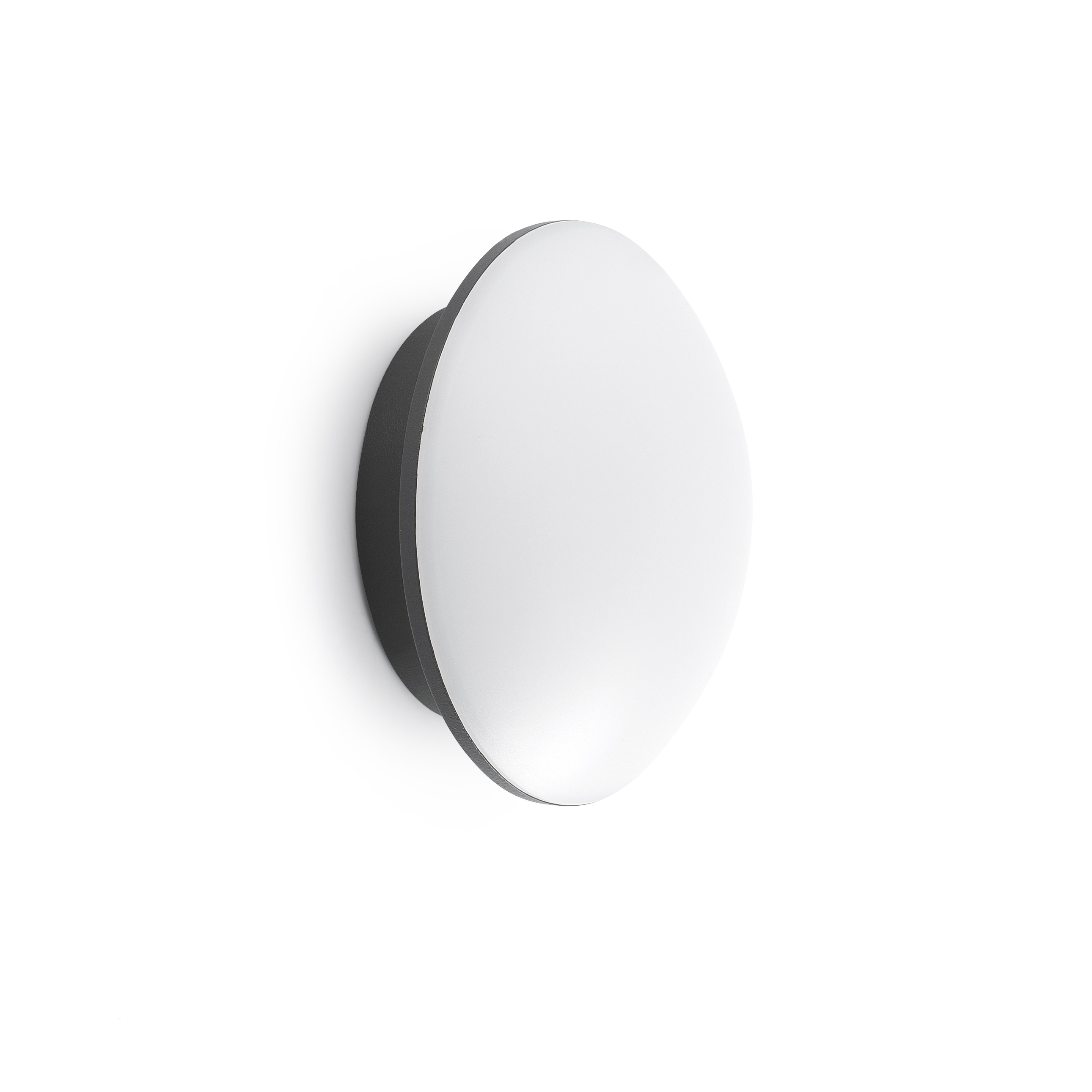 Eine ovale Wandleuchte mit weißer Oberfläche und schwarzem Rahmen.