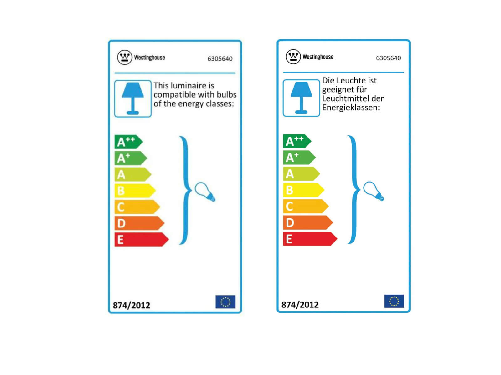 Energieeffizienzlabels, wobei das linke die Kompatibilität mit Leuchtmitteln der Energieklassen angibt.