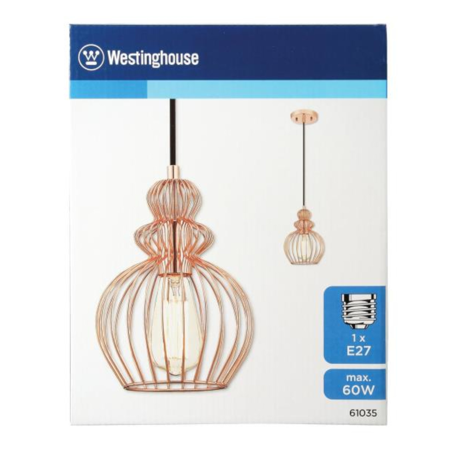 Westinghouse Pendelleuchte in einer Box, mit einer Glühbirne und Text.