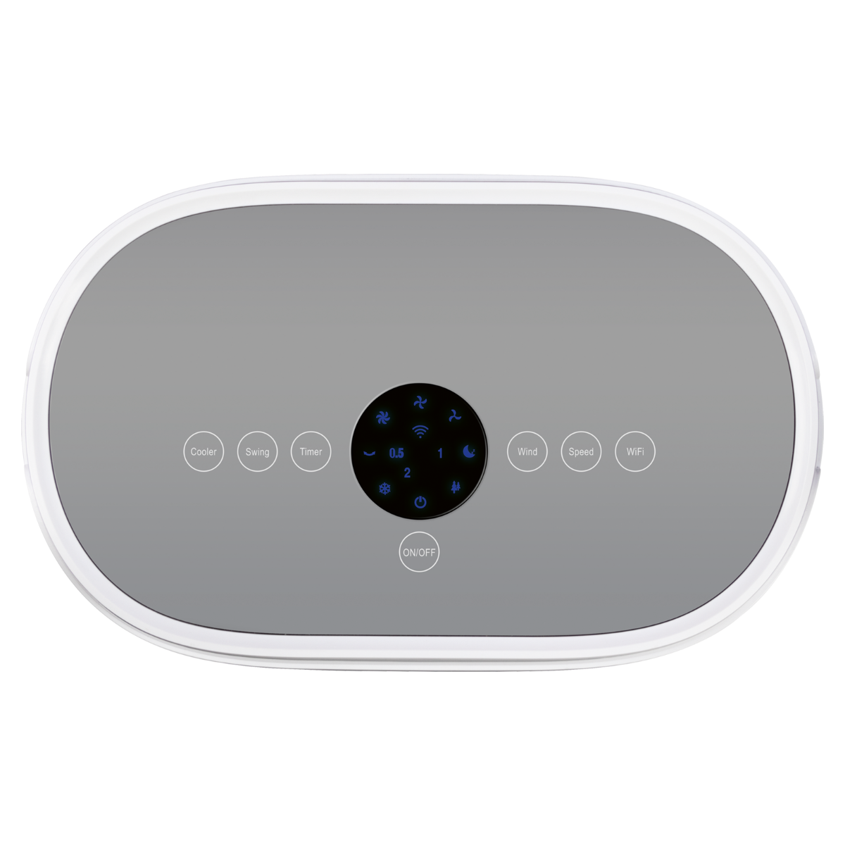 Panel sterowania chłodziarką powietrza, z przyciskami i wyświetlaczem cyfrowym.