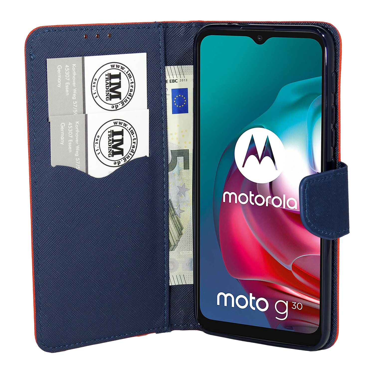 COFI Buch Tasche, Bookcover, Motorola, G30, Rot-Blau MOTO