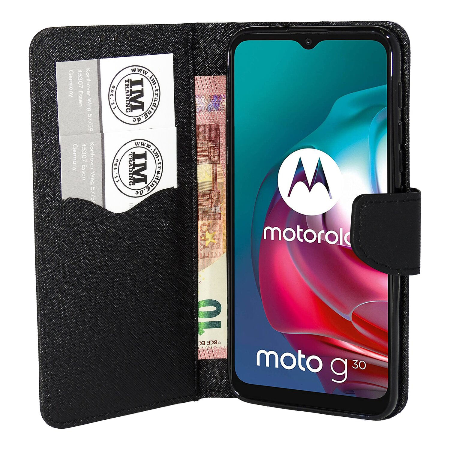 MOTO Schwarz Motorola, G30, Tasche, Buch COFI Bookcover,