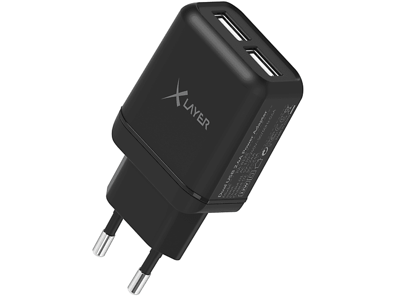 XLAYER Dual Charger Ladegerät Alle Mobilgeräte mit USB, 5 Volt, Schwarz