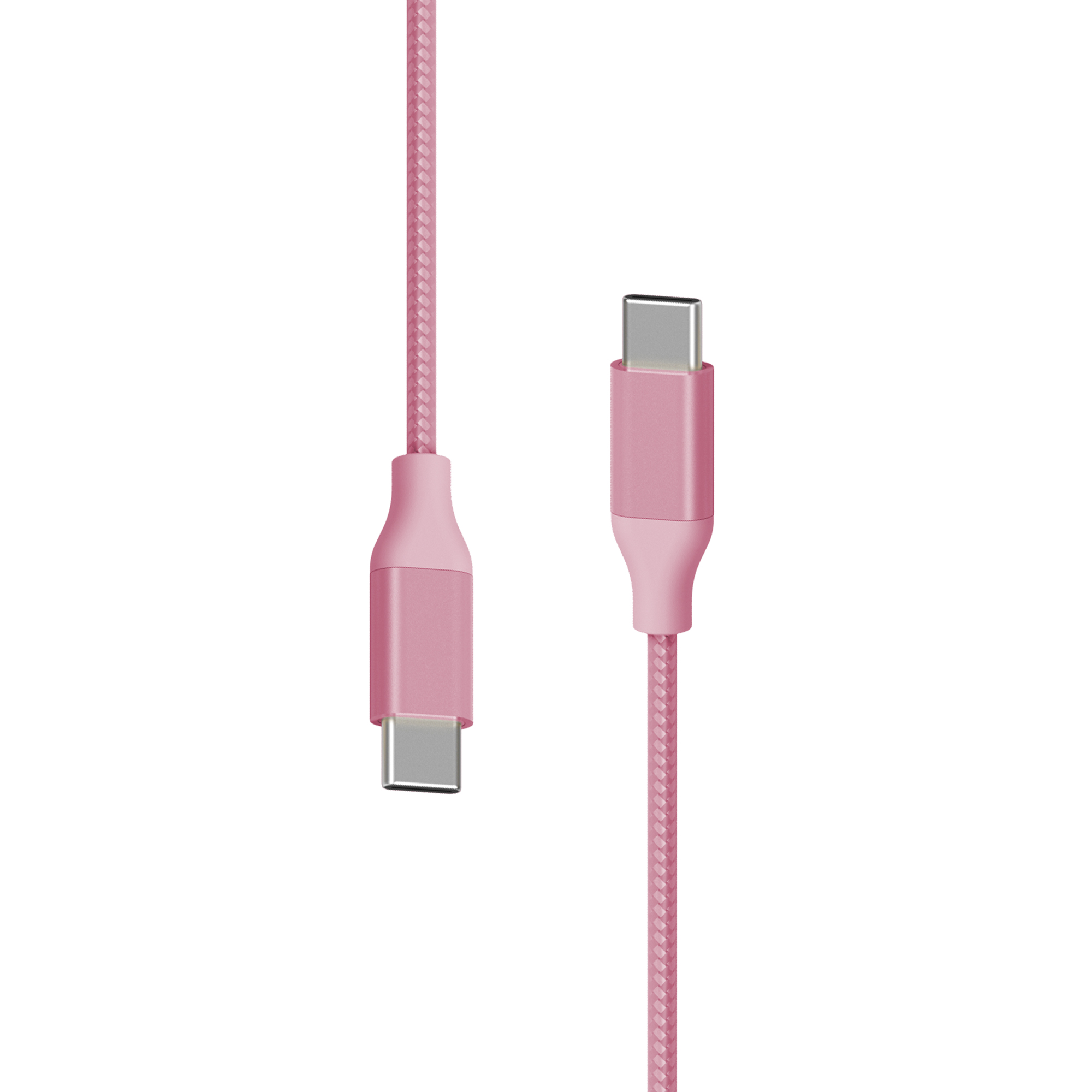 Rosa USB-C-Kabel. Anschlüsse an beiden Enden, das Kabel ist rosa.