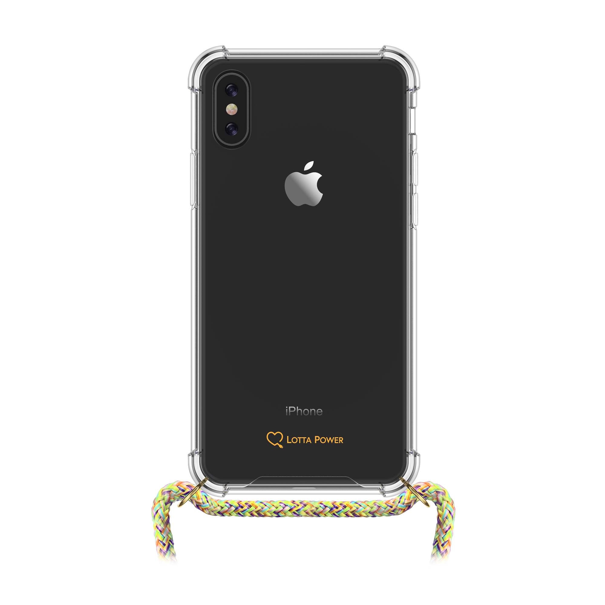 Transparente iPhone-Hülle mit Schlüsselband.