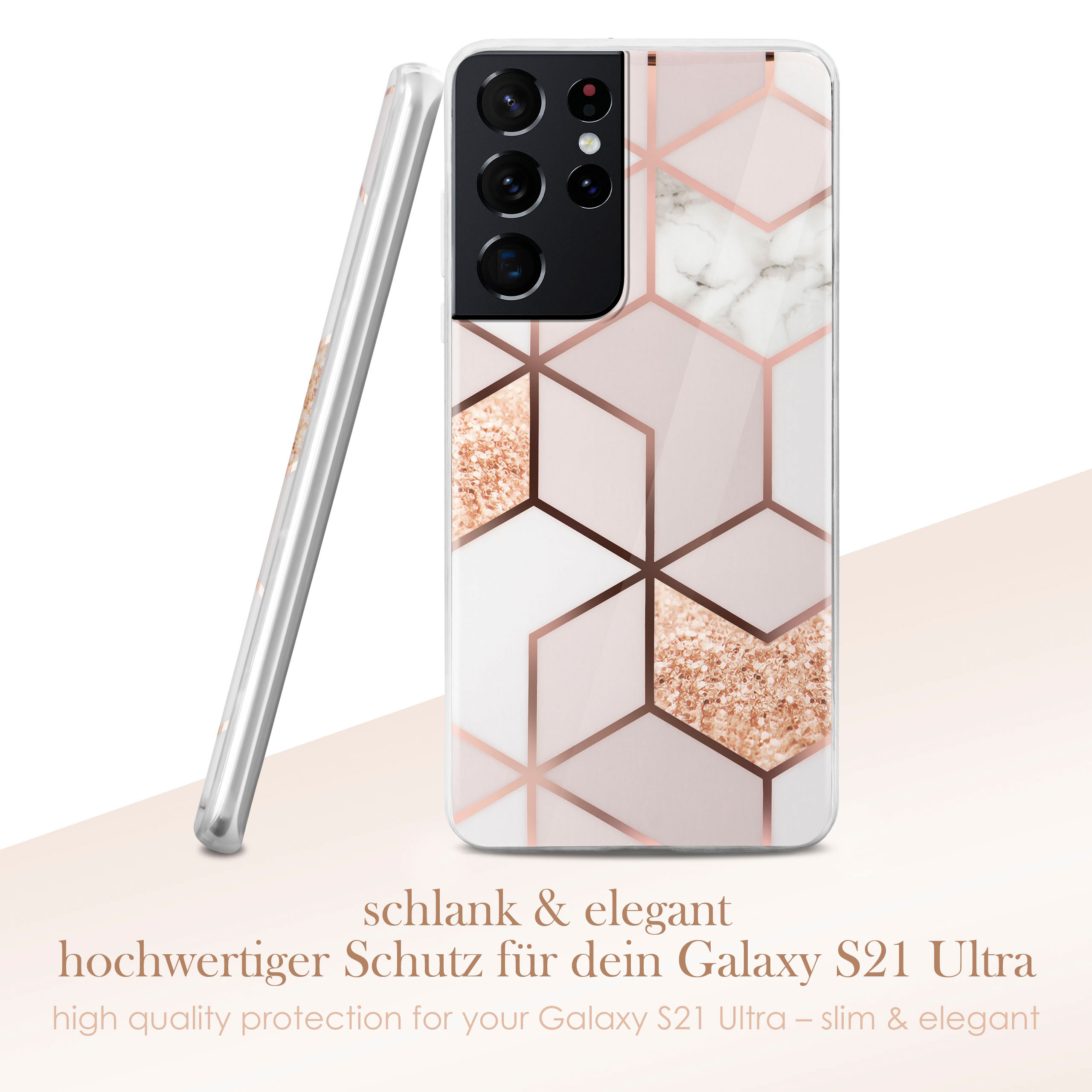 Eine Handyhülle mit Marmor- und Roségold-Geometrie, mit schlankem und elegantem Aussehen.